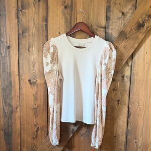 Dolan Women’s Cream Top with Floral Lace Sleeves
